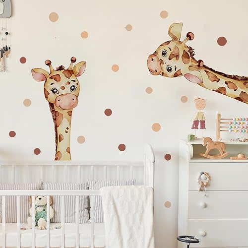 Watercolor Jungle Giraffe Animal Wall Decals Removable Giraffe Wall Stickers for Baby Nursery Playroom Bedroom Classroom Wall Decor
