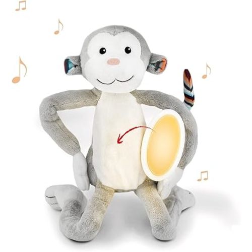 Zazu Kids Nightlight Plush Toy - Max The Monkey Stuffed Animal Night Light with Soothing Sound Machine for Babies & Toddlers, Soft, Washable, Portable