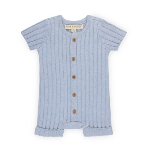Hope & Henry Baby Organic Cotton Layette Shortie Sweater Romper, Color: Classic blue heather rib, Size: 0-3 months