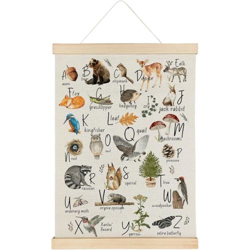 Qvapt Woodland Alphabet Poster,Woodland Classroom Decor,Woodland Art,Woodland Alphabet Canvas,Woodland Animal Alphabet 12x16 Print Wall Art Classroom Posters with Hanger