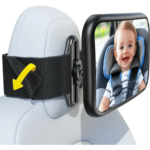 Fixed Headrest Car Mirror for Baby Rear Facing Fit Tesla Shatterproof Baby Mirror for Car Back Seat 360° Wide Clear View Never Shake Crash Tested Stable Velcro Strap Newborn Baby Essentials