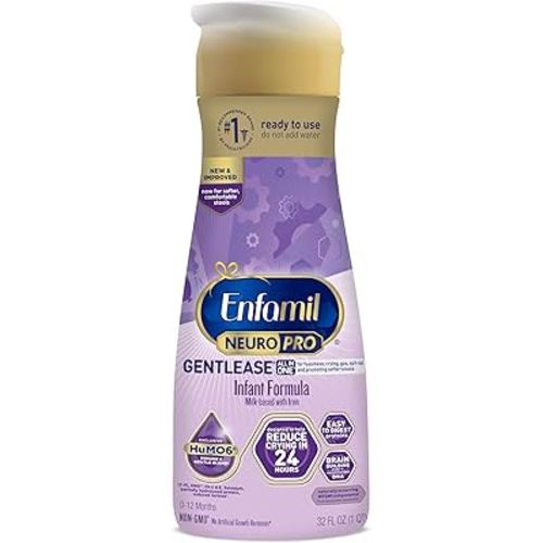 Enfamil NeuroPro Gentlease Ready-to-Feed with Smaller Proteins for Easy Digestion, Brain Supporting DHA,Prebiotic,HuMO6* Blend,Baby Formula for easing Fussiness, Crying,Gas, Spit-up in 24hrs,32 Fl Oz