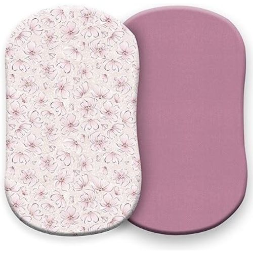 Pobibaby – 2 Pack Bassinet Sheets Girl, Bassinet Sheets Cotton for Girls and Floral Nursery for Standard Rectangle Bassinets – Ultra-Soft Jersey Knit, Safe and Snug for Baby (Blossom)