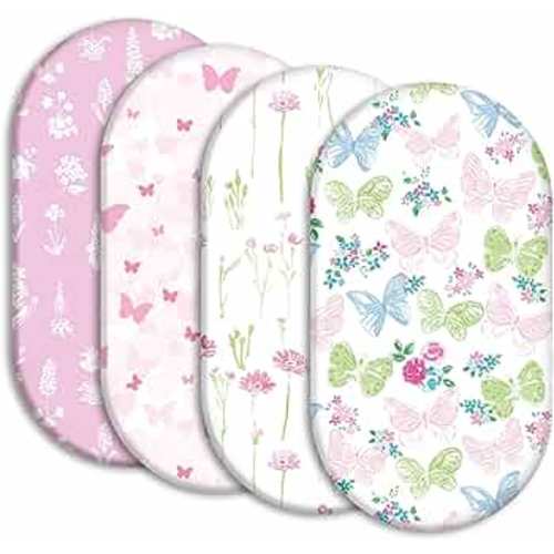 Gllquen Baby Bassinet Sheets 4 Pack, Breathable Cozy Fitted Mattress Sheet, Elastic Travel Crib Fashionable Floral Pattern, Standard Cradle Safe Sheets for Baby Boy Girls 32"X16" (Butterfly)