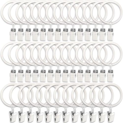 40 Pack Metal Curtain Rings with Clips, Curtain Clip Rings Hooks for Hanging Drapery Drapes Bows, Curtain Rod Rings 1.5 inch Interior Diameter, White
