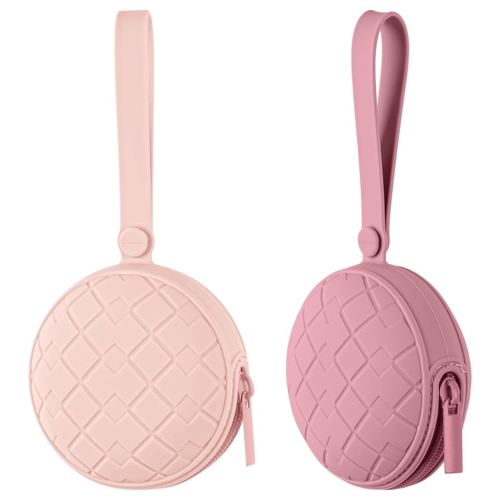2 Pack Silicone Pacifier Holder Case, Baby Pacifier Silicone Holder Pouch for Newborn, Boys and Girls, Portable Silicone Pacifier Bags (Pink+Mauve)