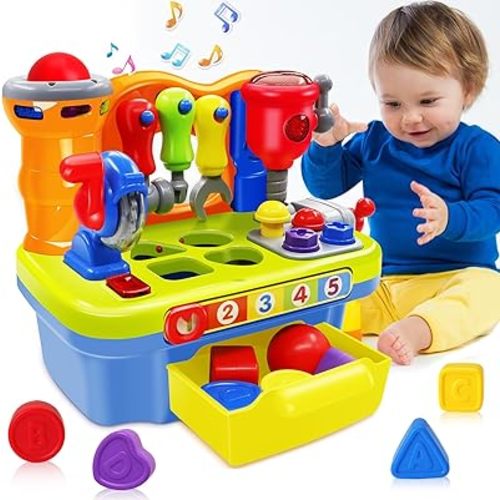 Baby Toys for 1 Year Old Boy Girl Musical Learning Workbench for 1 2 Year Old Boy Birthday Gift Early Educational Sound Shape Toddler Toys Age 1-2 Tool Set for Kids 12-18 Months