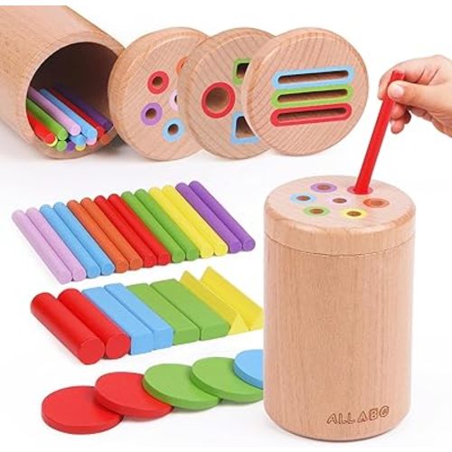 ALLABC 3-in-1 Montessori Color Sorting Toys for 1 2 3 Year Old, Preschool Learning Activities, Wooden Educational Sensory Toys for Toddlers 1-3, Montessori Fine Motor Skills Toy for Age 18 Month Old