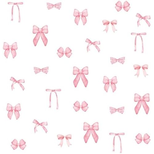84Pcs Bow Wall Stickers Peel and Stick Coquette Pink Bow Heart Decals for Room Nursery Boho Bedroom Living Room Playroom Windows Aesthetic Waterproof Wallpaper for Christmas Decor (12 Sheets)