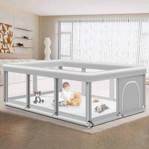 Large Baby Playpen for Babies and Toddlers, Playpen 74×50, Large Baby Play Yards Indoor & Outdoor, Sturdy Safety Baby Play Pen with Soft Breathable Mesh, Toddlers Activity Center with Anti-Slip Base