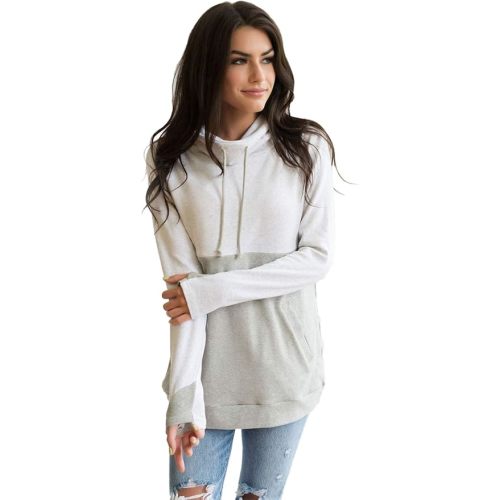 Cowl Neck Colorblock Nursing Pullover Top - Gray/Light Gray