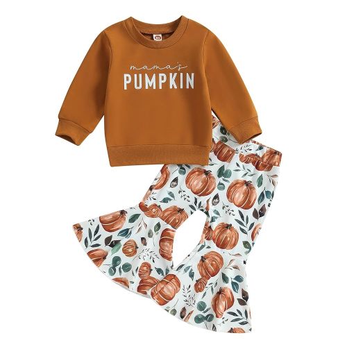 Kupretty Baby Girl Fall Winter Clothes Pumpkin Patch Crewneck Sweatshirts Flare Pants Set Toddler Halloween Outfits