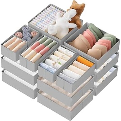 Criusia Drawer Organizer Clothes, 21 Pack Dresser Organizer for Baby Clothes, Underwear, Sock- Foldable Closet Organization and Storage Dividers Bins for Nursery, Bedroom (Grey)