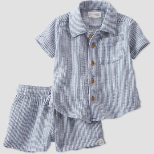 Little Planet By Carter’s Organic Baby 2pc Gauze Striped Coordinate Set - Blue 12m : Target