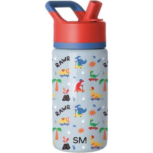 Simple Modern Kids Summit Water Bottle with Straw Lid | 14oz Stainless Steel Cup Insulated Tumbler for Toddlers, School | Rad Dino