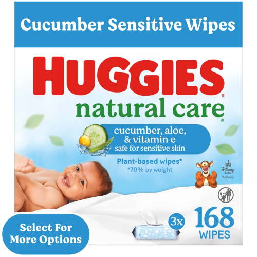 Huggies Natural Care Cucumber, Aloe and Vitamin E Baby Wipes, Scented, 3 Flip-Top Packs, 168 Total Ct (Select for More)