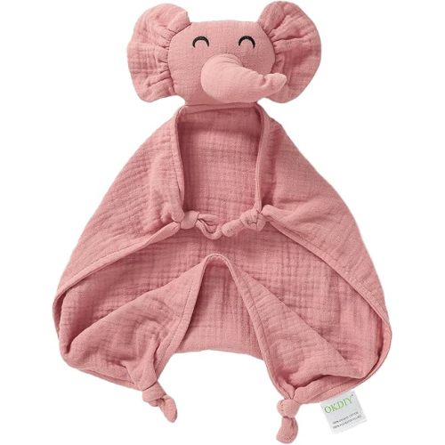 Organic Elephant Lovey, Muslin Security Blanket for Babies, Elephant Baby Stuffed Animal, Snuggle Toy, Gift for Boys and Girls (Pink)