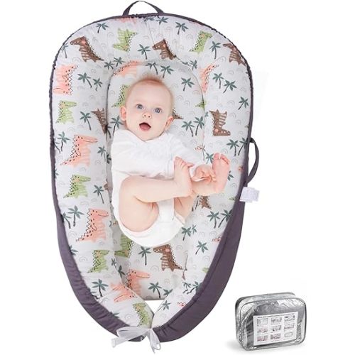 Baby Lounger- Baby Lounger for Newborn 0-24 Months, Portable Infant Lounger, Co Sleeping Soft Baby Nest Lounger, 100% Cotton Breathable, Baby Floor Seat for Home & Travel - Crocodile Jungle