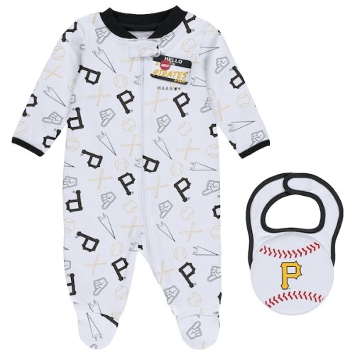 Newborn & Infant Pittsburgh Pirates WEAR by Erin Andrews White Sleep & Play Full-Zip Footed Jumper with Bib