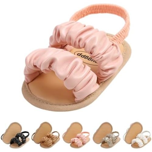 CoKate Baby Girls Sandals Ruffle Bowknot Premium Soft Sole Anti-Slip Open Toe Breathable Summer Outdoor First Walker Shoes Baby Sandals 0-3 months girls
