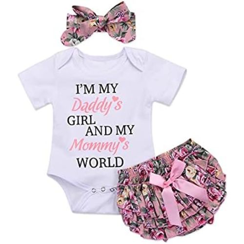 Catpapa Newborn Baby Girl Romper Jumpsuit Bodysuit +Pants Shorts+Headband Outfit Set