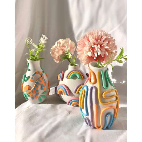 Retro Eclectic Colorful Bud Vase, Cute Ceramic Vase, Rainbow Pot Planter, Modern ceramic vase, pastel color ceramics, Boho home decor