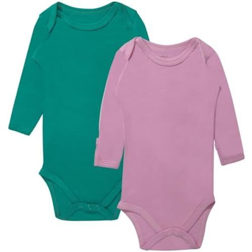 GUISBY Baby Rayon Long Sleeve with Snap Bodysuits for Boy Girl 0-24 Months 2-packs