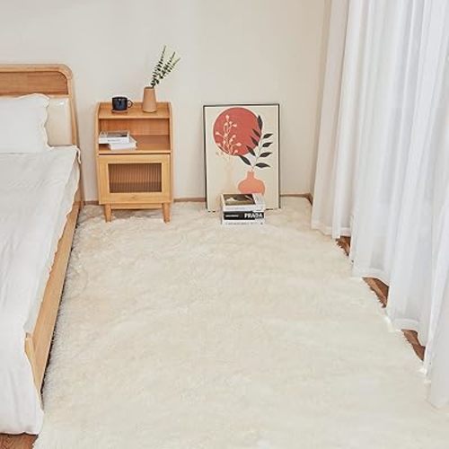 YOBATH Fluffy 5x7 Shag Area Rugs for Bedroom Living Room, Soft Fuzzy Shaggy Carpet Rugs for Girls Boys Kids Indoor Floor Nursery Home Decor, Cream White