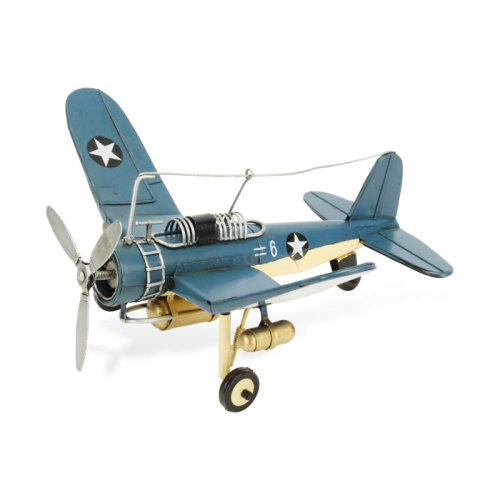 HomeRoots 6" Yellow and Green Metal Hand Painted 1942's F-4 Corsair Model Airplane | Wayfair
