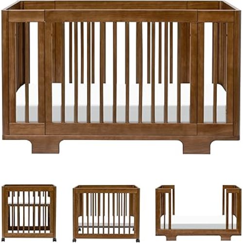 Babyletto Yuzu Convertible All-Stages Bassinet, Midi, Standard Crib in Natural Walnut, Greenguard Gold Certified, Portable & Adjustable with Conversion Kits and Pads Included