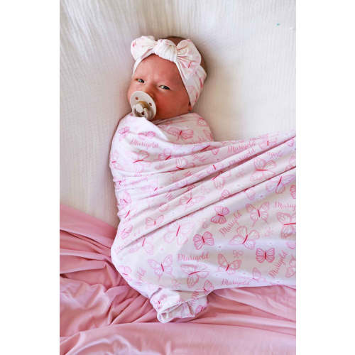 Personalized Swaddle Blanket in Blooming Butterflies | Caden Lane