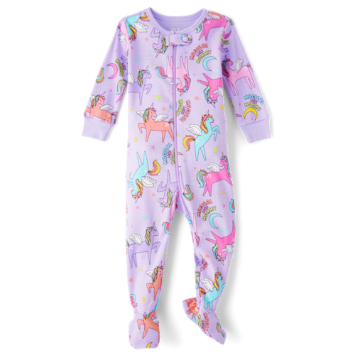Baby And Toddler Girls Bow Snug Fit Cotton Footed One Piece Pajamas - Purple