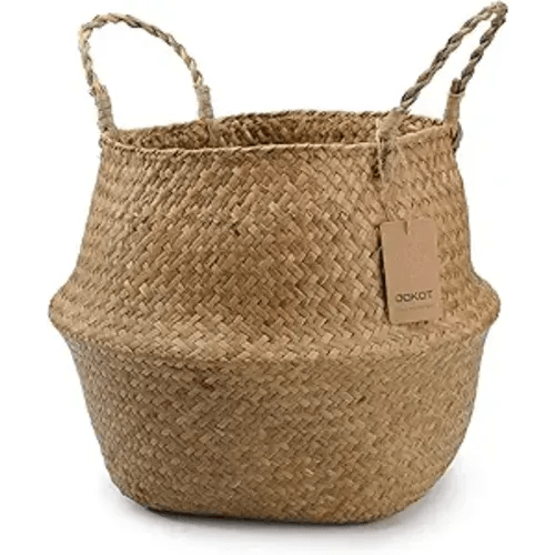 DOKOT Seagrass Plant Basket with Handles, Wicker Woven Storage Basket, 9.5inch Diameter x 11inch Height
