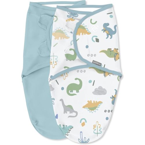 SwaddleMe by Ingenuity Original Swaddle, 100% Cotton, Improves Sleep & Calms Startle Reflex, 0-3 Months, 1.0 TOG, 2-Pack, Baby Swaddle Blanket - Tropical Dino