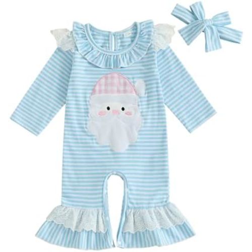 My First Christmas Baby Girl Outfit Newborn Baby Girl Christmas Santa Claus Long Sleeve Romper Jumpsuit Infant