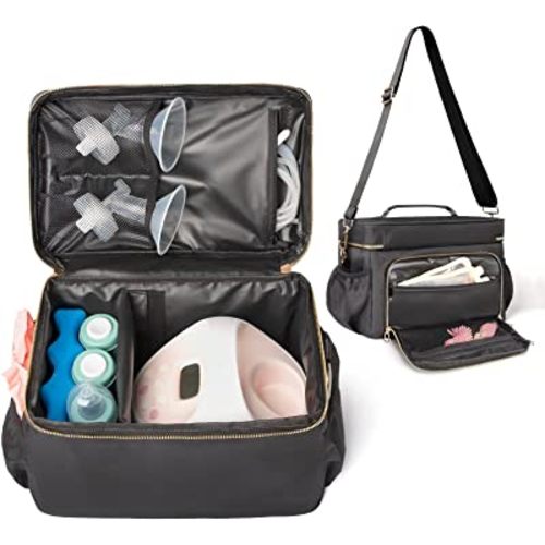 Breast Pump Bag Compatible with Spectra S1 S2 Gold, Breast Pump Carrying Case, EliteMom Breast Pump Tote Bag with Cooler & Strap for Pumping Essentials