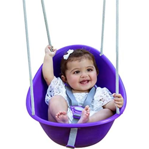 Amazon.com: Swurfer Coconut Baby Swing - Comfy Outdoor Swing with Adjustable 3-Point Harness, Secure Locking, Blister-Free Rope - For Ages 9 Months+ : Toys & Games