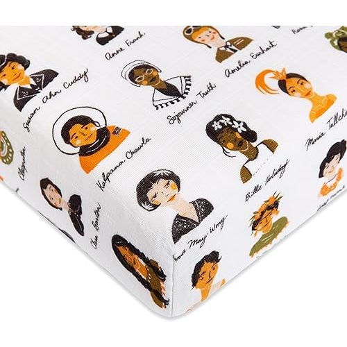 Babyletto 100% Organic Cotton Crib Sheet, GOTS-Certified, Fitted 360°, Ultra-Soft and Breathable Muslin - Women in History