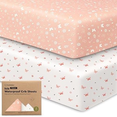 2-Pack Waterproof Baby Crib Sheets for Boys, Girls - Viscose Derived from Bamboo Toddler Bed Sheet Neutral, Fitted Crib Mattress Protector Cover for Baby Bedding, Soft & Gentle (Butterflies)