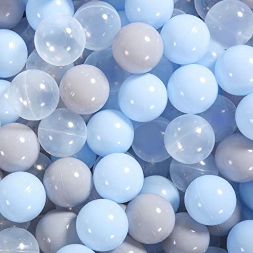 Heopeis Ball Pit Balls Pack of 100 - Ball Phthalate Free BPA Free Crush Proof Plastic Ball, Play Balls for Ball Pit Babies Kids Children Birthday PartiesTent Party.(Blue/Grey/Transparent)