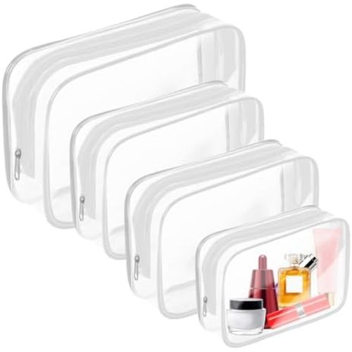 AURUZA 4 Pack Clear Toiletry Bag, Portable Travel Makeup Pouch with Zipper, TSA Approved Organizer, PVC Cosmetic for Airport Airline Compliant