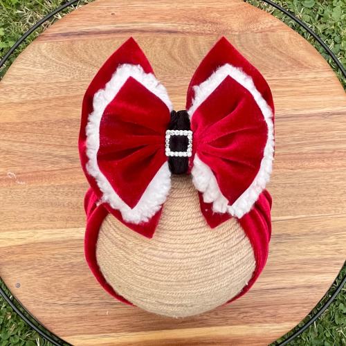 Velvet Red Santa Christmas Bow Headwrap, Santa Baby Bow, Santa Hat Bow, Santa Bow Headwrap, Red Headwrap, Moños para niñas, Christmas Bow