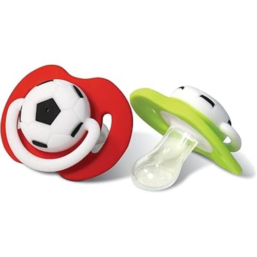 RaZbaby Soccer Pacifier - BPA-Free Silicone Orthodontic Nipple, Ideal for Soccer Lovers, 0-36 Months - 2-Pack Soccer