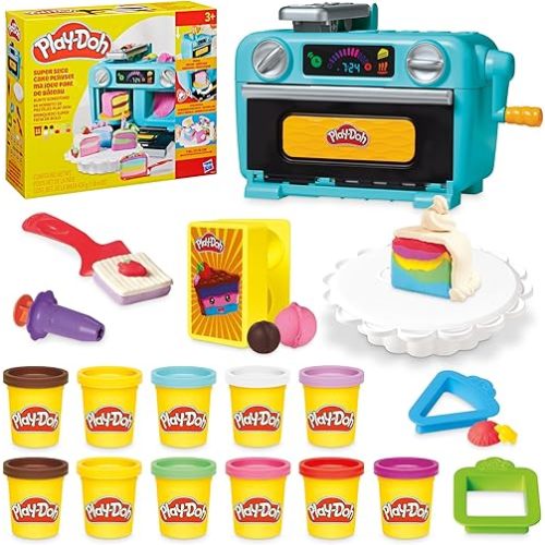 Play-Doh Super Slice Cake Playset, Toy Oven with Play Kitchen Accessories & 11 Modeling Compound Cans, Kids Arts & Crafts,, Ages 3+