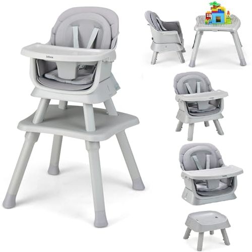 INFANS 8 in 1 Baby High Chair, Convertible Highchair for Babies and Toddlers, Infant Dining Booster Seat, Building Block Table, Kids Stool Table Chair Set with Removable Tray