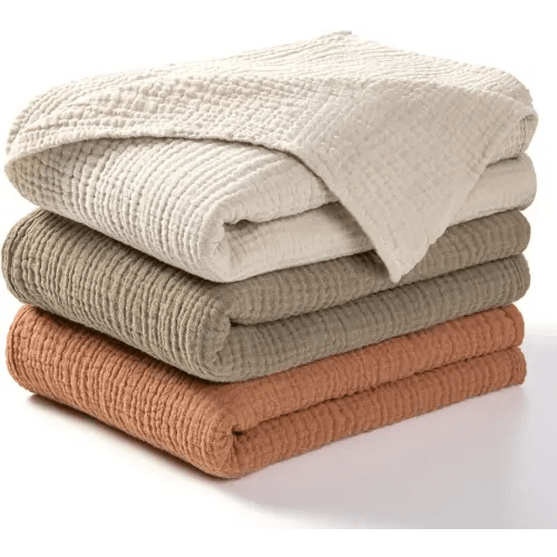 lulumoon Muslin Swaddle Blanket Baby - Cotton Swaddling Blanket Soft Baby Receiving Blanket Neutral 3Pack(Olive)