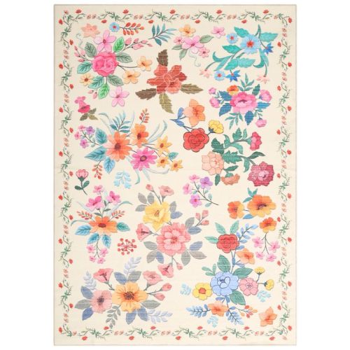Garvee 8X10 Soft Non-Slip Floor Carpet with Boho Flower Patterns Washable Low-Pile Rug for Home Kitchen Hallway Bedroom Beige