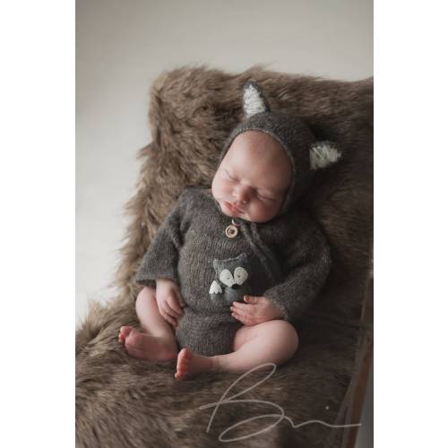 Newborn wolf outfit Newborn wolf bonnet and body Long sleeved bodysuit Newborn photo prop set Newborn photography Gray legless romper set