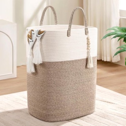 Ktinnead Woven Laundry Basket,Cotton Rope Laundry Hamper Sorters,50L Versatile Storage for Dirty Clothes,Toys,and Blankets in Bathroom,Nursery,and Living Room