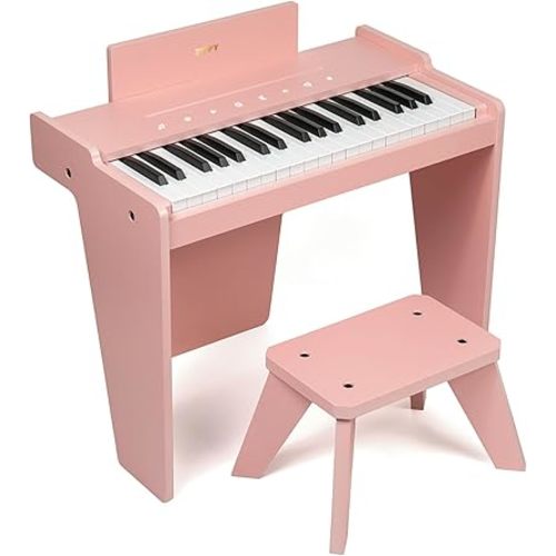ZIPPY Kids Piano Keyboard, 37 Keys Digital Piano for Kids, Touch Sensitive Control Panel, Built-in Songs, Volume Adjustable, Music Educational Instrument, Wood Piano for 3+ Girls and Boys (Pink Plus)
